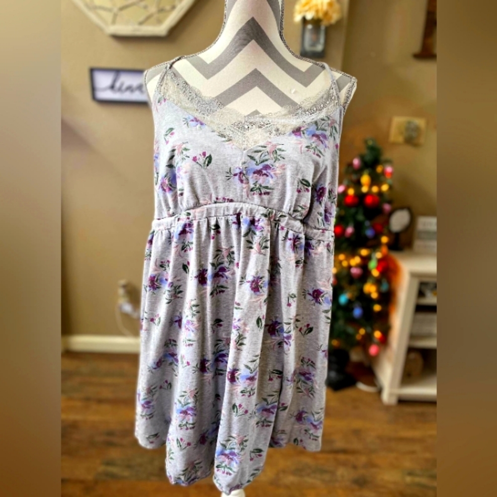 Plus size 18/20 cacique nightgown sleepwear gray with floral pattern